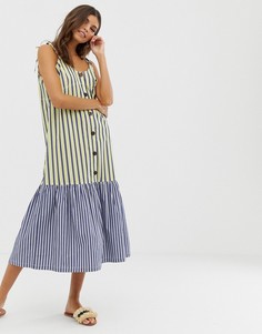 Свободный сарафан миди в полоску с пуговицами ASOS DESIGN-Мульти