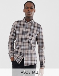 Бежевая зауженная рубашка в клетку ASOS DESIGN Tall-Коричневый