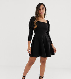 Короткое приталенное платье с пышными рукавами ASOS DESIGN Petite-Черный