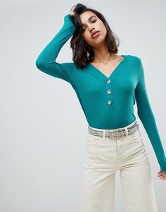 Топ в рубчик с пуговицами Vero Moda-Зеленый