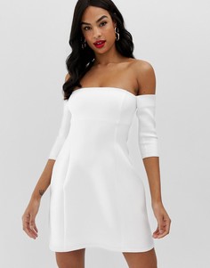 Платье мини А-силуэта с открытыми плечами ASOS DESIGN-Белый