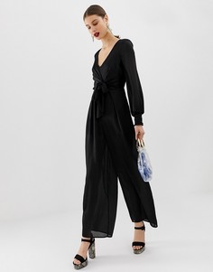 Черный комбинезон со сборками River Island
