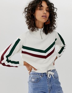 Свитшот с контрастной отделкой и воротником на молнии ASOS DESIGN-Кремовый