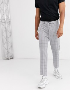 Серые зауженные брюки в клетку с завязкой ASOS DESIGN-Серый