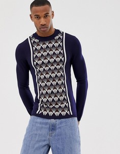 Темно-синий джемпер с рисунком River Island