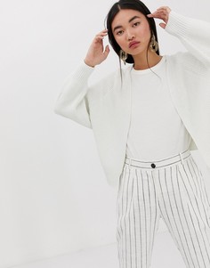 Кардиган в рубчик с отделкой на рукавах ASOS DESIGN-Белый