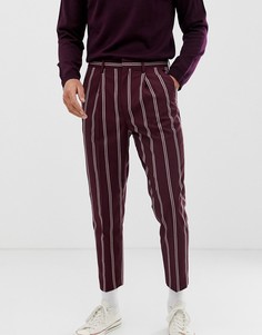 Бордовые строгие суженные книзу брюки в тонкую полоску ASOS DESIGN-Красный
