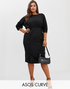 Платье-футляр миди с юбкой на пуговицах ASOS DESIGN Curve-Черный