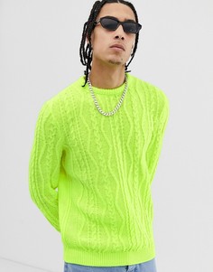 Зеленый вязаный oversize-джемпер с узором \косичка\" ASOS DESIGN