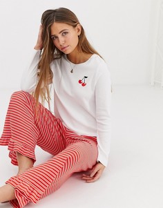 Комбинируемый пижамный лонгслив с вышивкой вишни ASOS DESIGN-Мульти