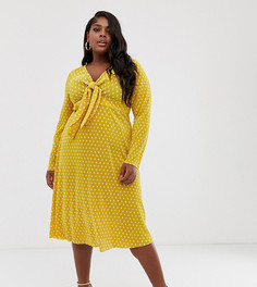 Плиссированное платье миди в горошек с завязкой эксклюзивно для ASOS DESIGN Curve-Мульти