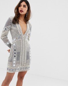 Платье мини с отделкой жемчугом ASOS EDITION-Серый