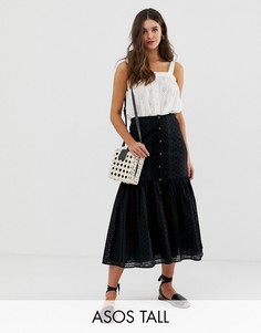 Юбка миди с заниженной талией и вышивкой ришелье ASOS DESIGN Tall-Белый