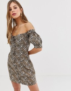 Сарафан мини со шнуровкой и леопардовым принтом ASOS DESIGN-Мульти