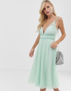 Платье миди из тюля с глубоким вырезом ASOS DESIGN-Зеленый