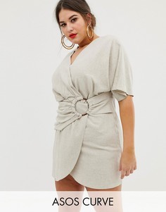 Меланжевое платье мини с пряжкой ASOS DESIGN Curve-Бежевый