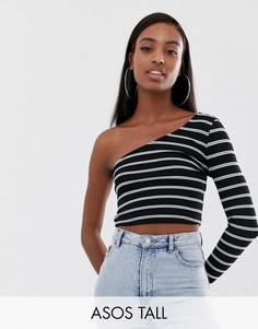 Футболка на одно плечо в полоску ASOS DESIGN Tall-Мульти