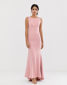 Розовое платье макси с кружевной открытой спиной и шлейфом Jarlo-Розовый