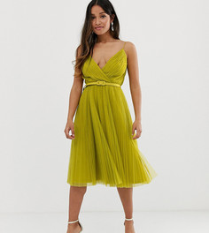 Плиссированное платье миди из тюля на бретельках ASOS DESIGN Petite-Зеленый