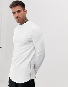 Белый длинный свитшот с асимметричным краем и молниями по бокам ASOS DESIGN