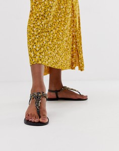 Кожаные сандалии с отделкой ASOS DESIGN Fairgame-Черный