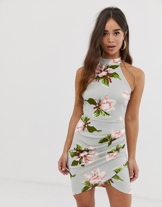 Платье мини с цветочным принтом AX Paris-Серый