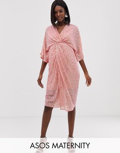 Платье-кимоно миди с пайетками и узелком ASOS DESIGN Maternity-Розовый