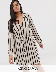 Фактурное платье-рубашка мини в полоску ASOS DESIGN Curve-Мульти