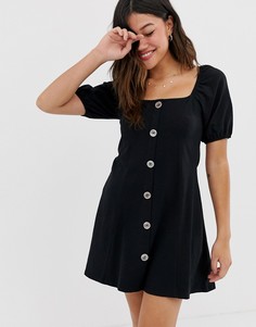 Чайное платье мини с пуговицами из искусственных ракушек ASOS DESIGN-Черный