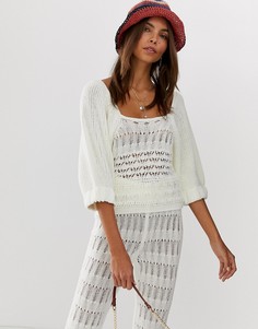 Комбинируемый ажурный топ с пышными рукавами ASOS DESIGN-Кремовый