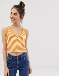 Укороченная майка в полоску с V-образными вырезами ASOS DESIGN-Мульти