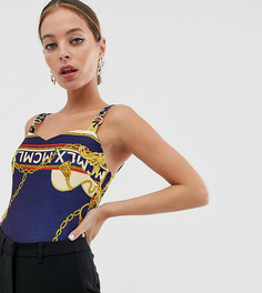 Боди на бретельках с принтом цепей River Island Petite-Синий