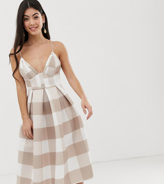 Платье миди в клетку для выпускного ASOS DESIGN Petite-Мульти