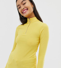 Желтый топ с высоким воротом на молнии New Look