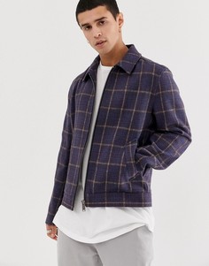 Темно-синяя клетчатая куртка на молнии с добавлением шерсти ASOS DESIGN-Темно-синий