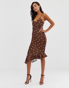 Платье миди на бретельках с принтом и оборкой на подоле ASOS DESIGN-Мульти