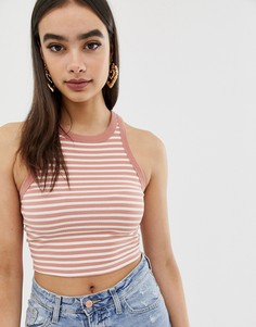 Укороченная майка в полоску с отделкой на воротнике ASOS DESIGN-Мульти