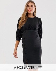 Платье-футляр миди с пуговицами ASOS DESIGN Maternity-Черный