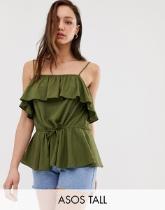 Топ с оборками на бретелях ASOS DESIGN Tall-Белый