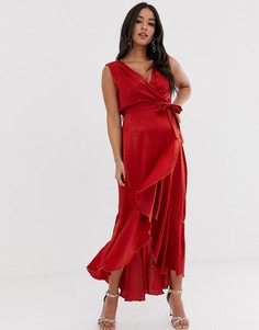 Платье миди цвета ржавчины с запахом спереди Flounce London Maternity-Коричневый
