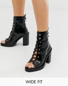 Черные массивные ботинки для широкой стопы с открытым носком и шнуровкой ASOS DESIGN - Emma-Черный