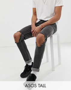 Черные джинсы скинни с дырками на коленях ASOS DESIGN Tall-Черный