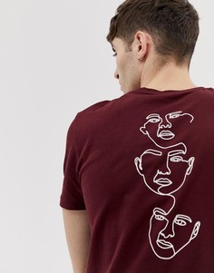 Бордовая футболка с принтом лиц на спине ASOS DESIGN-Красный