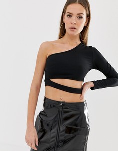 Черный лонгслив в рубчик с вырезом ASOS DESIGN