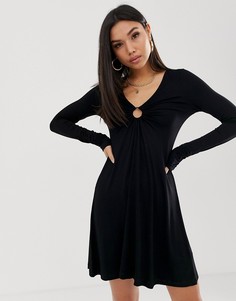 Платье мини с длинными рукавами и черепаховым кольцом ASOS DESIGN-Черный
