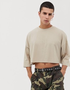 Бежевая укороченная футболка из органического хлопка ASOS DESIGN-Бежевый