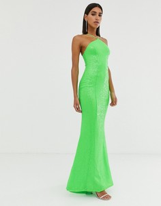 Платье цвета лайма с открытой спиной Goddiva-Зеленый