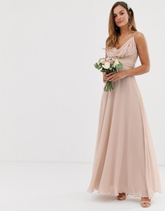 Платье макси на бретелях с многослойной юбкой и запахом ASOS DESIGN Bridesmaid-Розовый