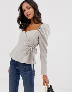 Лонгслив с запахом и вырезом сердечком ASOS DESIGN-Оранжевый