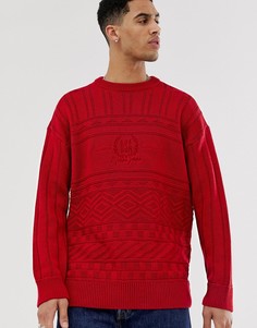 Красный джемпер с круглым вырезом и вышивкой \USA\" New Look